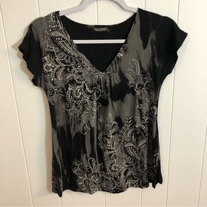 Vanilla Sugar Black/Gray Paisley Print Cup Sleeve Blouse Top SP